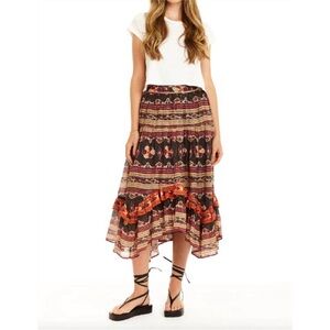 Anthropologie Love The Label Ruffled Midi Skirt Size XS In Black Multi Tiered